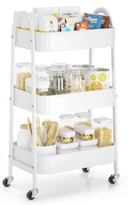 EAGMAK 3-Tier Rolling Metal Storage Cart, White, 30.9 - Brand New