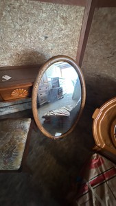 SMALL WOOD FRAMED OVAL MIRROR-USED