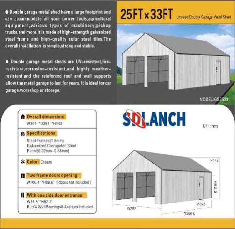 SDLANCH 25x33 Double Stall High End Carport (SDL2533DGMS)