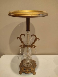 Gold Tone & Dangling Crystal Floor Ashtray