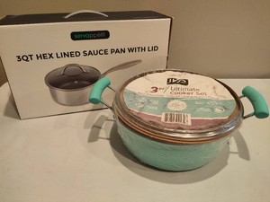 Servappetit 3qt Sauce Pan wLid & 4.5qt Dutch Oven wLid & Basket New in Packaging