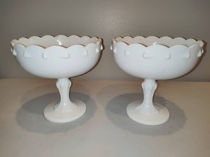 Indiana Glass Teardrop Milk Glass Compotes