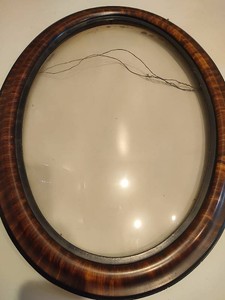Vintage Large Wood Oval Glass Front Picture Frame