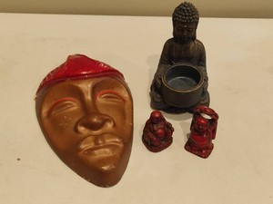 Zen Tea Light Holder, Mini Buddhas & Ceremonial Mask