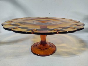 Indiana Glass Teardrop Amber Glass Pedestal Cake Plate
