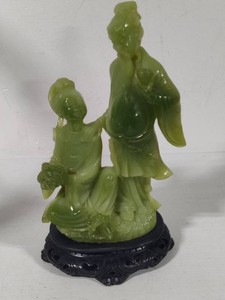 Faux Jade Carved Asian Sculpture