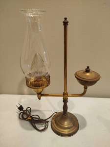 Antique Brass Lamp wHurricane Glass Shade