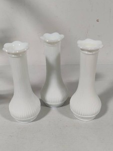 Three Randall Milk Glass Bud Vases