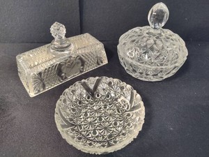Pretty Clear Glass Lidded Dish, Trinket Dish & Butter Lid
