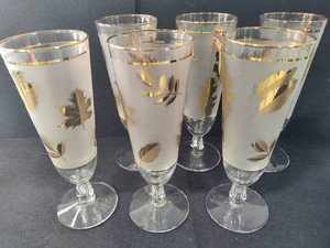 Libbey Glass Golden Foliage Frosted Pilsner Glasses (6)