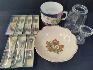 Small Spoon Collection, Arthur Wood Ceramic Queen Elizabeth Bowl & Misc Glassware