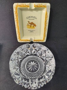 Cut Crystal Ashtray & Camel Ceramic Ashtray