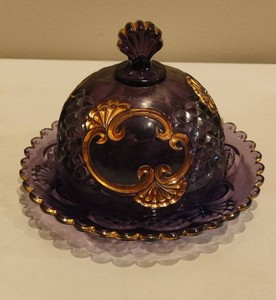 EAPG Riverside Croesus Amethyst wGold Accent Butter Dish wLid