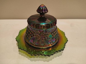 Northwood Grape & Cable Carnival Glass Butter Dish wLid