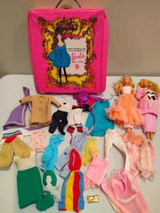 Lot of Barbies, Clothing & Vintage Carrier