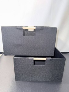 New Gray Fabric Storage Bins With Wooden Handles (Lot of 2)