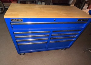 YUKON 46 9-Drawer Rolling Tool Chest &amp Mobile Workbench with Wood Top  Blue