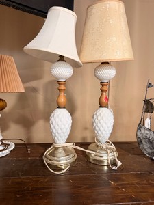Pair of Vintage Milk Glass Table Lamps  Diamond Pattern