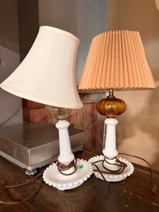 Vintage Milk Glass Hobnail Table Lamps  Set of 2