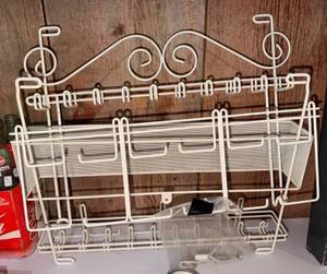 Vintage White Metal Wall-Mounted Organizer Rack with Basket &amp Hooks