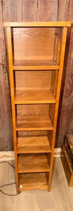Tall Narrow Wood 6-Tier Display Shelf  Oak Finish  Slim Storage Bookcase  CD Case