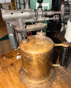 Antique Brass Blowtorch  Vintage Handheld Gas Torch  Industrial Decor