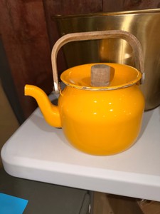 Vintage Yellow Enamelware Teapot  Kettle  Rustic Farmhouse Decor