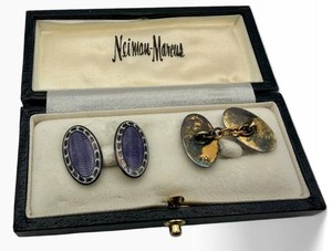 Vintage Hewett & Voller Sterling Silver Enamel Cufflinks