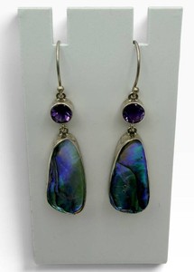 Marta Howell 925 Sterling Silver Purple Stone Shell Drop Earrings