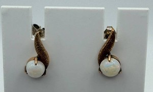 White Opalescent Cabochon Gold-Tone Drop Earrings 14K