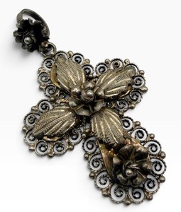 Sterling Ornate Floral Filigree Cross Pendant
