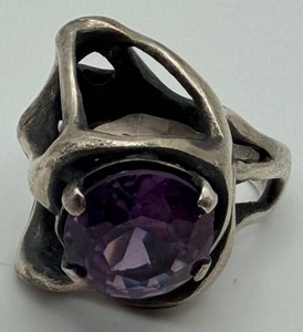 Sterling Openwork Ring With Faceted Purple Stone