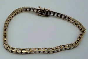14K Gold Square-Link Bracelet With Clear Accent Stones