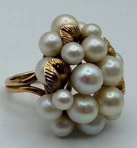 14K Gold Pearl-Style Cluster Ring Size 4