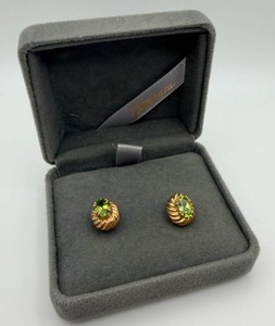 14K Gold Green Gemstone Stud Earrings