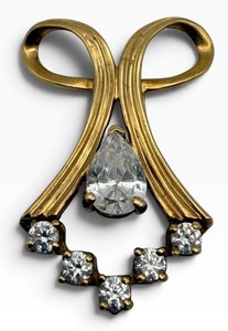 14K Gold Pendant With Clear Faceted Gemstones