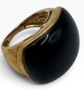 14K Gold Black Cabochon-Style Ring Size 4