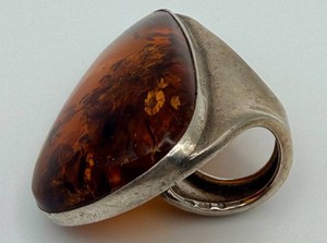 Sterling Amber Cabochon Rin Setting Size 4