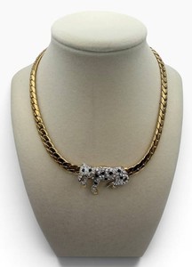 Vintage Givenchy Gold-Tone Rhinestone Panther Necklace