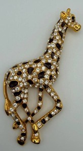 Giraffe Rhinestone Gold-Tone Figural Brooch