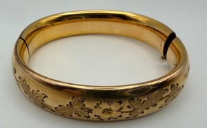 Gold-Tone Hinged Floral Engraved Bangle Bracelet