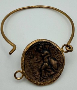 Vintage Gold-Tone Double-Sided Coin Medallion Cuff Bracelet