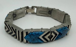 Geometric Link Bracelet With Blue Marbled Inlay