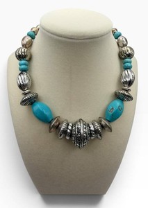 Turquoise & Silver-Tone Beaded Statement Necklace