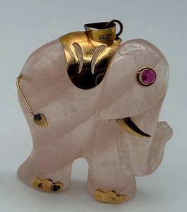 Carved Pink Stone Elephant Pendant