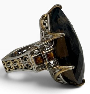 Sterling Silver Statement Ring With Dark Faceted Stone Size 4.5
