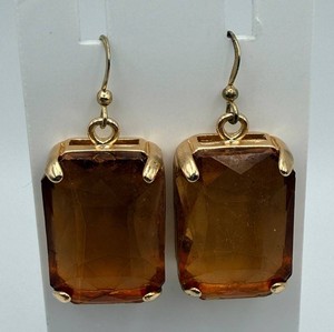 Brown Faceted Stone-Style Gold-Tone Dangle Earrings