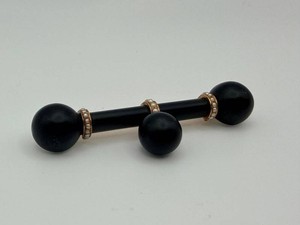 Black Bead Gold-Tone Bar Brooch With Faux-Pearl Accents