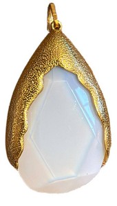 Gold-Tone White Translucent Stone Pendant