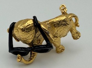 Gold-Tone Elephant Figural Brooch With Black Eyeglasses